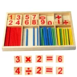 Montessori fa számoló doboz színes pálcákkal, számokkal