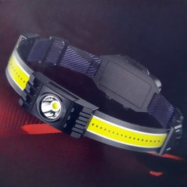   Újratölthető, állítható LED fejlámpa világító fejpánttal + hátsó figyelmeztető lámpa