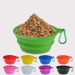 Összecsukható szilikon itató- etető tál karabinerrel, kutyáknak, cicáknak 