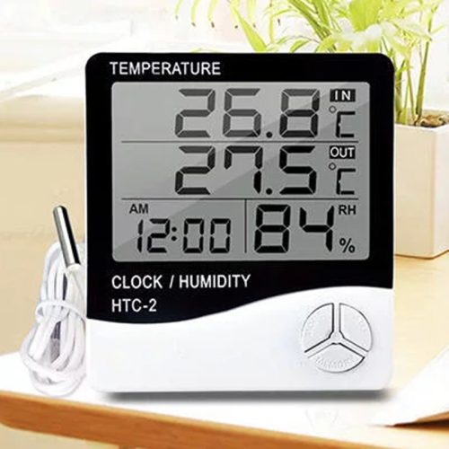 Digitális kül- és beltéri hőmérő, páramérő, óra, ébresztő  HTC-2