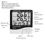 Digitális kül- és beltéri hőmérő, páramérő, óra, ébresztő  HTC-2