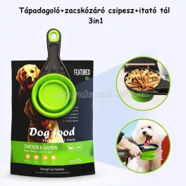   3in1 Összecsukható, szilikon kutyatáp, cicatáp adagolókanál, + zacskócsipesz+ itatótál 