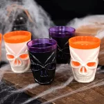 Halloween LED-es pohár szett, koponya alakú világító feles pohár 6 darab