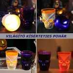 Halloween LED-es pohár szett, koponya alakú világító feles pohár 6 darab