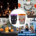 Halloween LED-es pohár szett, koponya alakú világító feles pohár 6 darab