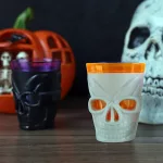 Halloween LED-es pohár szett, koponya alakú világító feles pohár 6 darab