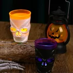Halloween LED-es pohár szett, koponya alakú világító feles pohár 6 darab
