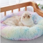 Nyugtató kutya , cicaágy, pihe puha szőrmés kutyafekhely, barna 