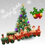 Karácsonyi festett fa vonat 3 vagonnal