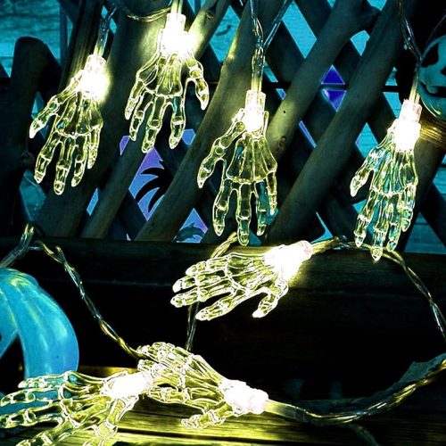 Halloweeni LED fényfüzér, világító kéz, elemes