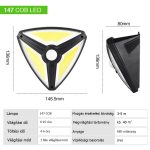 Napelemes kültéri mozgásérzékelő lámpa -háromszög (147 COB)