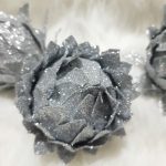 Csillogó, glitteres lótuszvirág karácsonyfadísz, 3db-os 