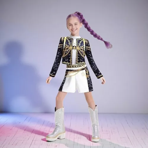 K-Pop Rumi színpadi fellépő jelmez hajfonattal 