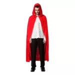 Elegáns, piros, kapucnis bársony köpeny, felnőtt méret 140cm, Halloween jelmez