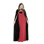Elegáns, fekete, kapucnis bársony köpeny, felnőtt méret 140cm, Halloween jelmez