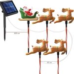Világító szánhúzó rénszarvasok, napelemes kerti karácsonyi dekoráció